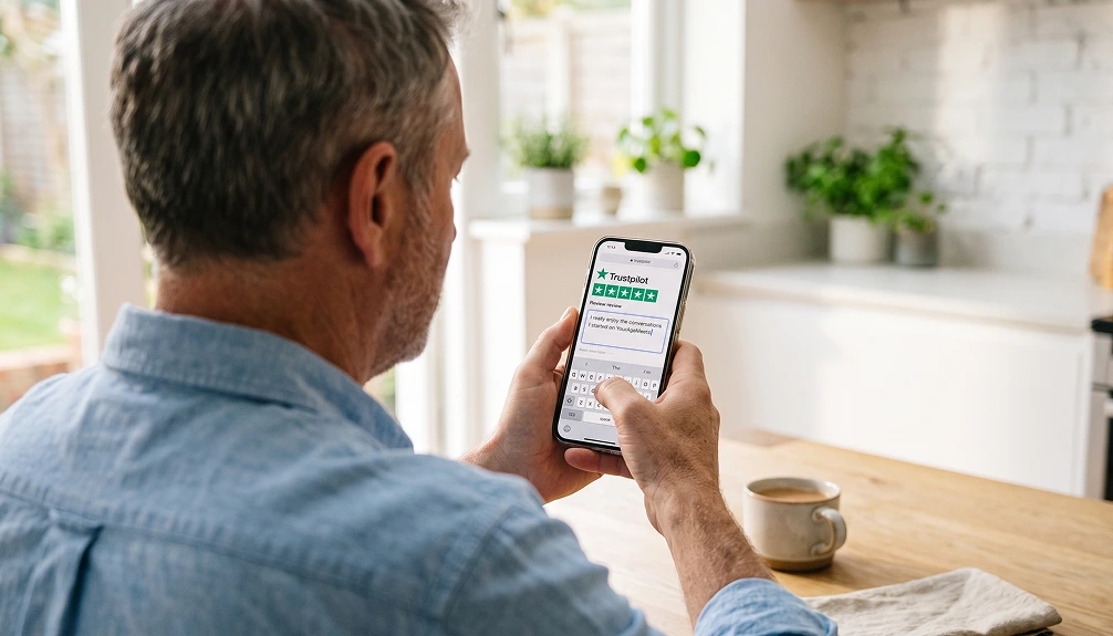 User is leaving YourAgeMeets review on Trustpilot